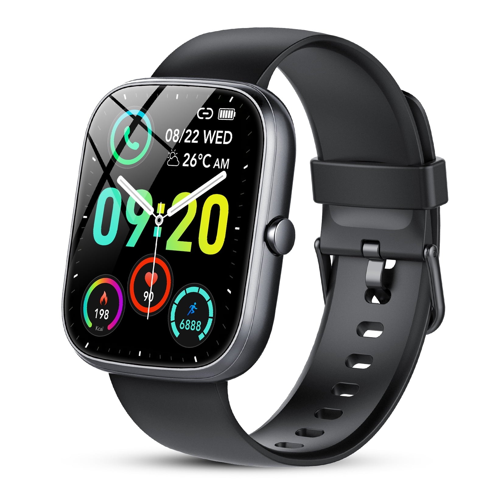 Smart Watch Fits for Android and iPhone, IP68 Waterproof Smartwatch for Women Men 100+ Sports Modes 1.91-inch Fitness Tracker, Smart Watch with Bluetooth Call(Answer/Make Calls), for Gift Black