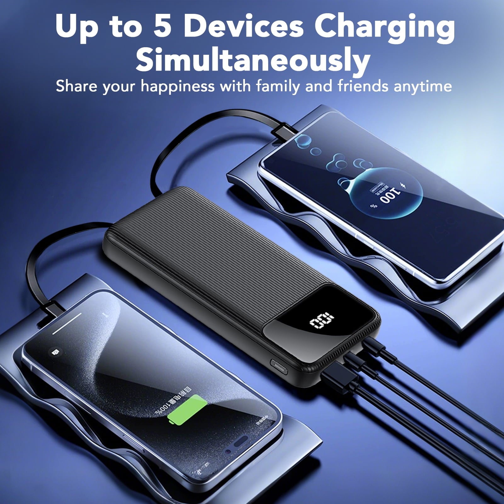 20,000mAh Portable Charger with Built-in Cables,22.5W Fast Portable Charger Power Bank with USB-C, Battery Pack with LED Display Compatible with iPhone and Android Phone,Hiking,Travel Essentials