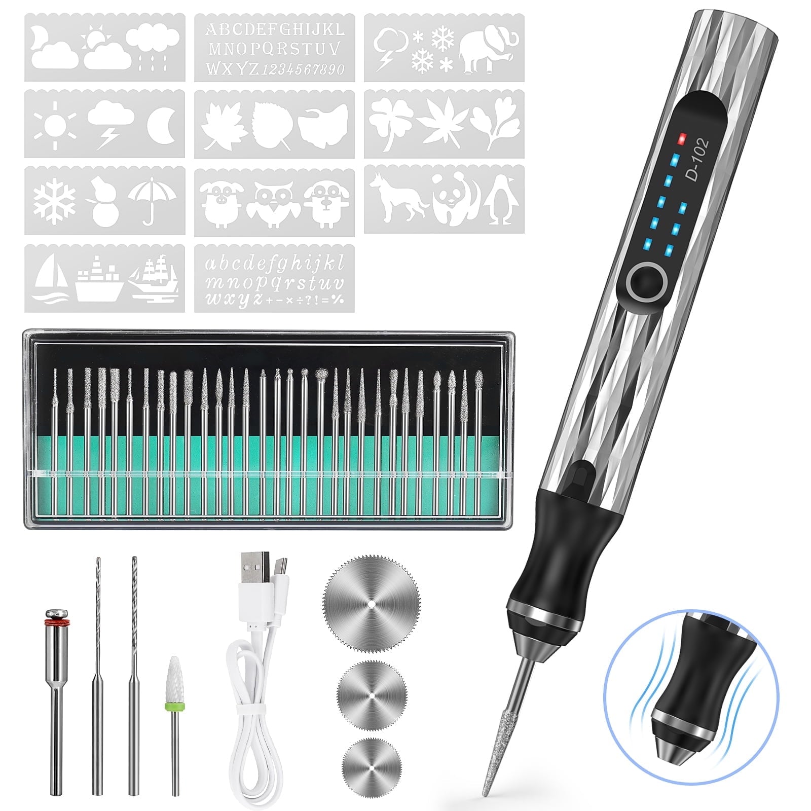 Newly Upgraded Electric Engraving Pen with 37 Bits,3-Speed Adjust,USB Rechargeable,Rotary Tool for 60+ Surfaces - Mini Electric DIY Engraving Pen Kit Cordless Rotary Tools for Personalization & Gifts