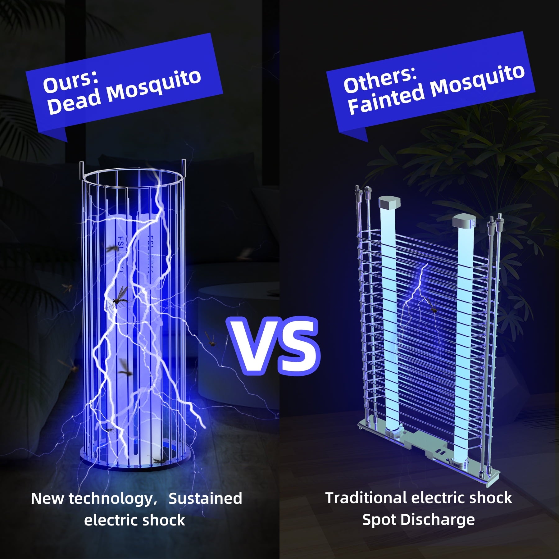 KLOUDIC Waterproof 4000V Detachable Electric Mosquito Killer Bug Zapper Electronic Insect Fly Trap for Outdoor and Indoor